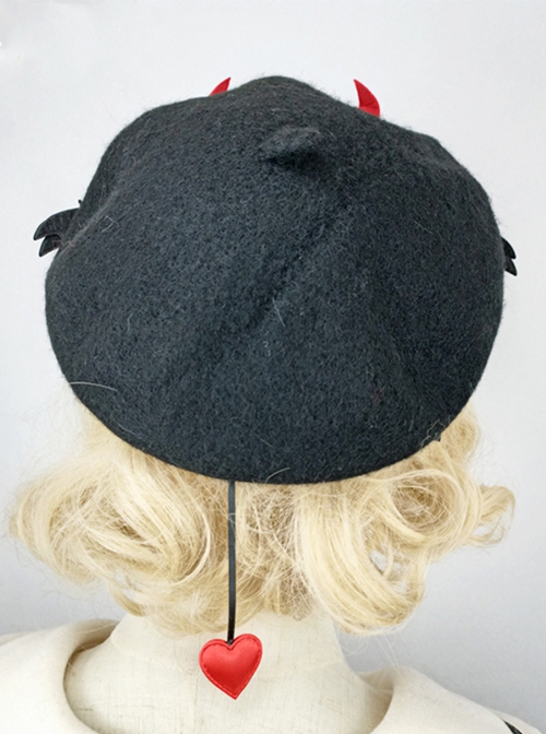 Solid Color Devil Horns Bat Wings Bow-Knot Bell Halloween Gothic Lolita Three-Dimensional Beret