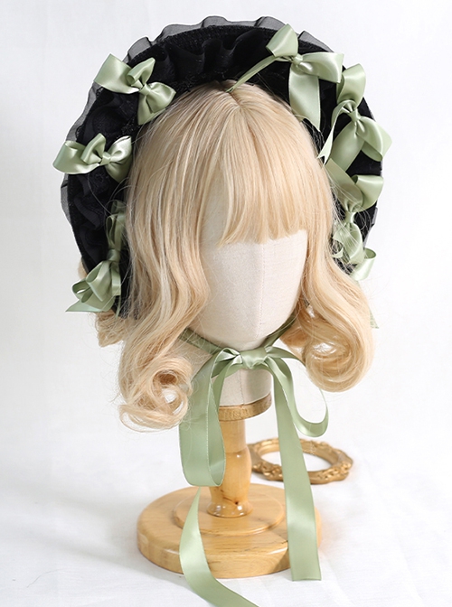 Black Lace Yarn Mesh Flounce Cute Detachable Bow-Knot Frenulum Sweet Lolita Hat