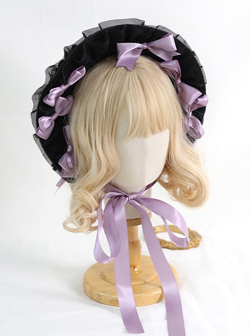 Black Lace Yarn Mesh Flounce Cute Detachable Bow-Knot Frenulum Sweet Lolita Hat