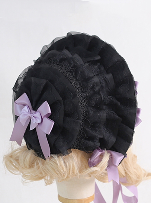 Black Lace Yarn Mesh Flounce Cute Detachable Bow-Knot Frenulum Sweet Lolita Hat