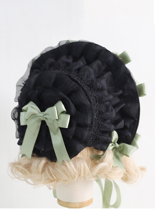 Black Lace Yarn Mesh Flounce Cute Detachable Bow-Knot Frenulum Sweet Lolita Hat