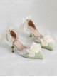 Gorgeous Elegant French Bead Chain Lace Bow Camellia Pointed Stiletto Classic Lolita Shoes