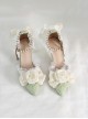 Gorgeous Elegant French Bead Chain Lace Bow Camellia Pointed Stiletto Classic Lolita Shoes