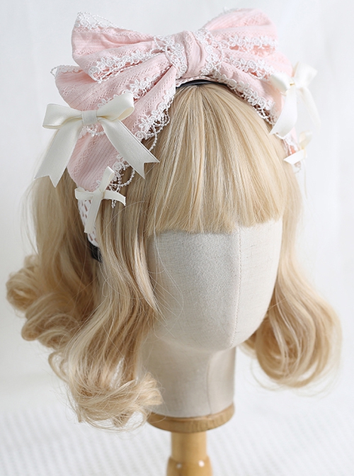 Solid Color Lace Small Bow Detachable Gothic Lolita Large Bow Non-Slip Headband