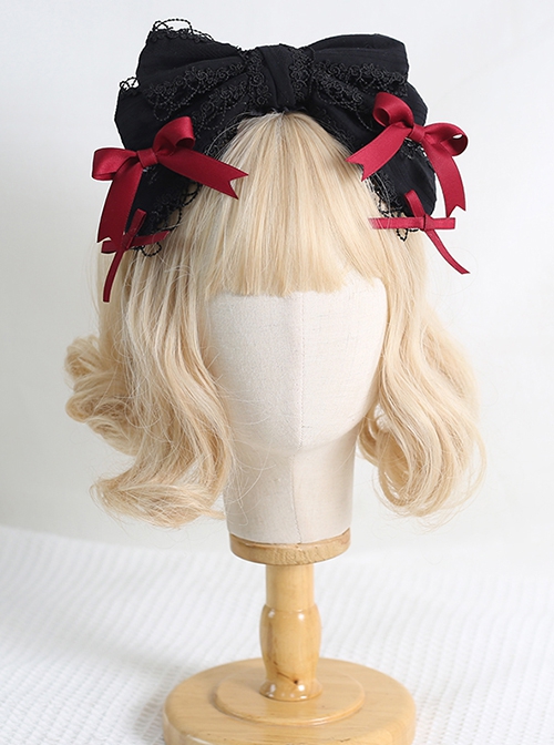 Solid Color Lace Small Bow Detachable Gothic Lolita Large Bow Non-Slip Headband