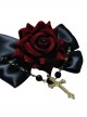 Golden Cross Bead Chain Vintage Court Velvet Red Rose Bow Gothic Lolita Hairpin