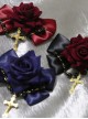 Golden Cross Bead Chain Vintage Court Velvet Red Rose Bow Gothic Lolita Hairpin