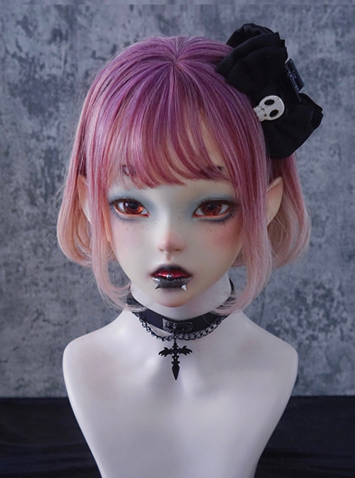 Black Simple Satin Bow Distressed Skull Halloween Gothic Lolita Shark Clip Hair Clip