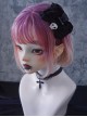 Black Simple Satin Bow Distressed Skull Halloween Gothic Lolita Shark Clip Hair Clip