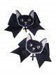 Dark Black Cat Cross Simple Halloween Gothic Lolita Girl Black Bow Hair Clip