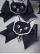 Dark Black Cat Cross Simple Halloween Gothic Lolita Girl Black Bow Hair Clip