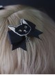 Dark Black Cat Cross Simple Halloween Gothic Lolita Girl Black Bow Hair Clip