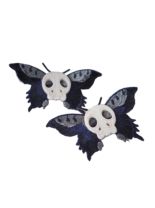 Gothic White Skull Embroidered Butterfly Halloween Gothic Lolita Girl Hair Clip