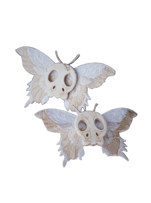 Gothic White Skull Embroidered Butterfly Halloween Gothic Lolita Girl Hair Clip