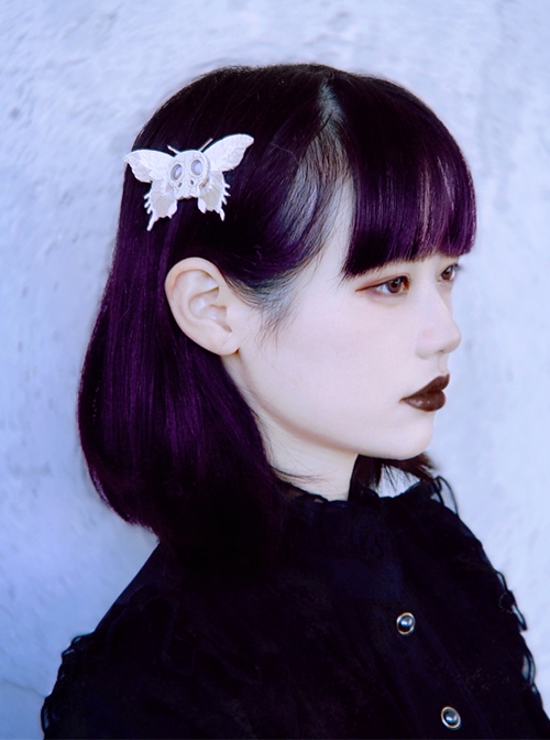 Gothic White Skull Embroidered Butterfly Halloween Gothic Lolita Girl Hair Clip