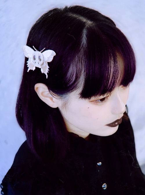 Gothic White Skull Embroidered Butterfly Halloween Gothic Lolita Girl Hair Clip