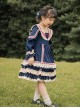 Miss Betty Series Vintage Court Style V-Neck Striped Ruffle Lace Red Ribbon Decorated Classic Lolita Kids Long Sleeve Dress