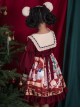 Christmas Little Bear Series Cute Christmas Little Bear Print Ribbon Lantern Sleeves Lace Bow Ruffle Hem Classic Lolita Kids Long Sleeve Dress