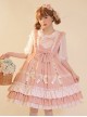 Bo Bo Milk Coffee Series Cute Wave Point Love Lace Bow-Knot Frenulum Ruffled Sweet Lolita Sleeveless Dress