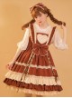 Bo Bo Milk Coffee Series Cute Wave Point Love Lace Bow-Knot Frenulum Ruffled Sweet Lolita Sleeveless Dress