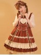 Bo Bo Milk Coffee Series Cute Wave Point Love Lace Bow-Knot Frenulum Ruffled Sweet Lolita Sleeveless Dress