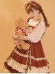 Bo Bo Milk Coffee Series Cute Wave Point Love Lace Bow-Knot Frenulum Ruffled Sweet Lolita Sleeveless Dress