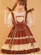 Bo Bo Milk Coffee Series Cute Wave Point Love Lace Bow-Knot Frenulum Ruffled Sweet Lolita Sleeveless Dress