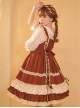 Bo Bo Milk Coffee Series Cute Wave Point Love Lace Bow-Knot Frenulum Ruffled Sweet Lolita Sleeveless Dress