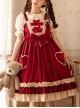 Hawthorn Milk Cover Series Red Cute Daily Lace Bow-Knot Love Heart Decoration Ruffle Hem Classic Lolita Sleeveless Dress