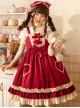 Hawthorn Milk Cover Series Red Cute Daily Lace Bow-Knot Love Heart Decoration Ruffle Hem Classic Lolita Sleeveless Dress