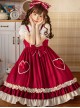 Hawthorn Milk Cover Series Red Cute Daily Lace Bow-Knot Love Heart Decoration Ruffle Hem Classic Lolita Sleeveless Dress