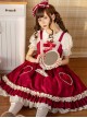 Hawthorn Milk Cover Series Red Cute Daily Lace Bow-Knot Love Heart Decoration Ruffle Hem Classic Lolita Sleeveless Dress