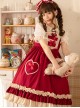 Hawthorn Milk Cover Series Red Cute Daily Lace Bow-Knot Love Heart Decoration Ruffle Hem Classic Lolita Sleeveless Dress