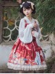 Chinoiserie White Tiger Print Bow-Knot Ribbon Tassel Accessories High Waist Lace Classic Lolita Sleeveless Dress