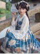Blue Chinoiserie White Tiger Print Bow-Knot Ribbon Tassel Accessories High Waist Lace Classic Lolita Sleeveless Dress