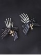 Black Ribbon Bow Gold Letters Print Cross Pearl Decoration Skull Hand Bones Halloween Gothic Lolita Hair Clip