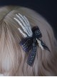 Black Ribbon Bow Gold Letters Print Cross Pearl Decoration Skull Hand Bones Halloween Gothic Lolita Hair Clip