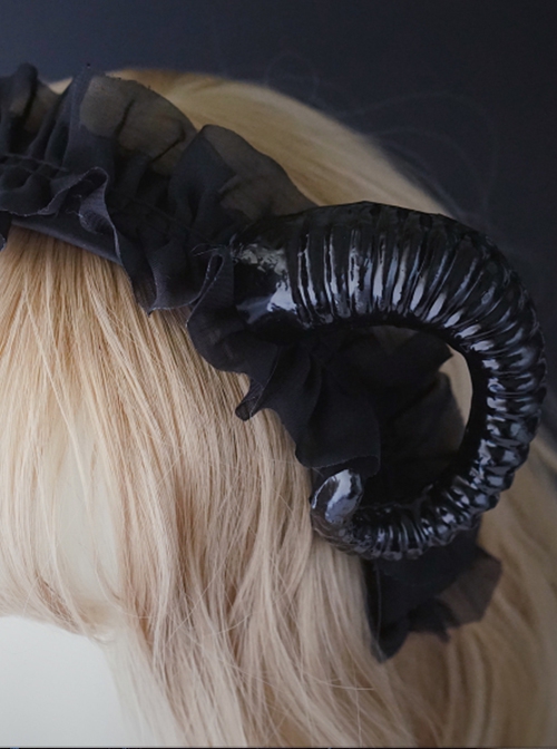 Black Lacework Demon Shofar Girly Halloween Gothic Lolita Headband