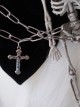 Black Skeleton Metal Chain Cross Decoration Big Bow Halloween Gothic Lolita Hair Clip