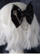 Black Patent Leather Metal Chain Cross Decoration Skull Hand Bone Halloween Gothic Lolita Big Bow Hairpin