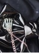 Black Patent Leather Metal Chain Cross Decoration Skull Hand Bone Halloween Gothic Lolita Big Bow Hairpin