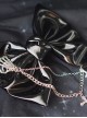 Black Patent Leather Metal Chain Cross Decoration Skull Hand Bone Halloween Gothic Lolita Big Bow Hairpin
