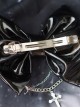 Black Patent Leather Metal Chain Cross Decoration Skull Hand Bone Halloween Gothic Lolita Big Bow Hairpin