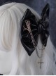 Black Patent Leather Metal Chain Cross Decoration Skull Hand Bone Halloween Gothic Lolita Big Bow Hairpin