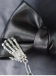 Black Leather Metal Chain Skull Hand Bone Bow Halloween Gothic Lolita Hair Clip