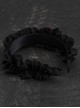 Gothic Red Rose Embroidered Applique Pleated Ruffled Black Goth Lolita Headband