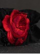 Gothic Red Rose Embroidered Applique Pleated Ruffled Black Goth Lolita Headband