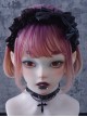 Black Gothic Patent Leather Bow Crinkled Organza Ruffled Gothic Lolita Headband