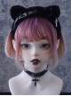 Black Plush Cat Ears Crucifix Metal Leather Decorative Gothic Lolita Headband