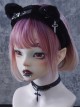 Black Plush Cat Ears Crucifix Metal Leather Decorative Gothic Lolita Headband